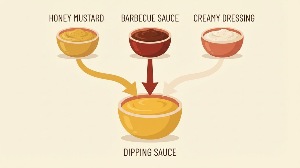 Honey mustard, barbecue, and creamy dressing flavors blending into one golden dipping sauce