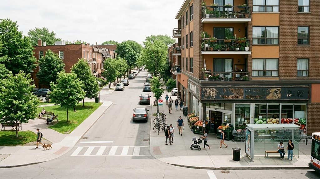 Rental neighborhood with public transportation, grocery stores, and nearby everyday amenities
